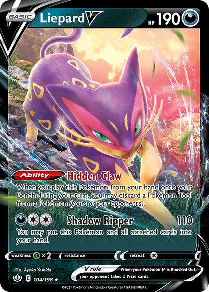 Liepard V 104/198 Holo V Rare Chilling Reign Pokemon
