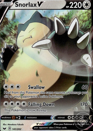 Snorlax V 141/202 Holo V Rare Sword & Shield Pokemon
