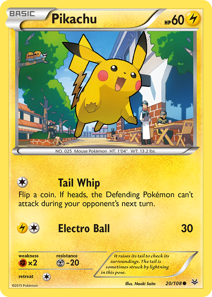 Pikachu 20/108 Common Roaring Skies Pokemon Reverse Holo