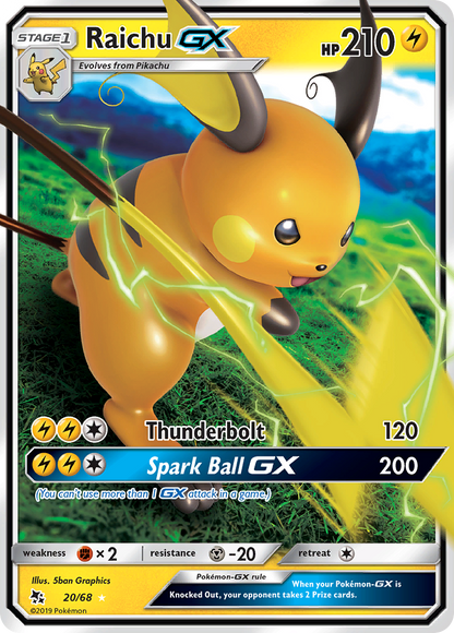 Raichu GX 20/68 Holo GX Rare Hidden Fates Pokemon