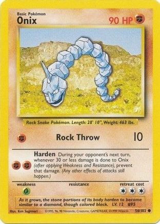 Onix 56/102 Common Base Set Unlimited Pokemon