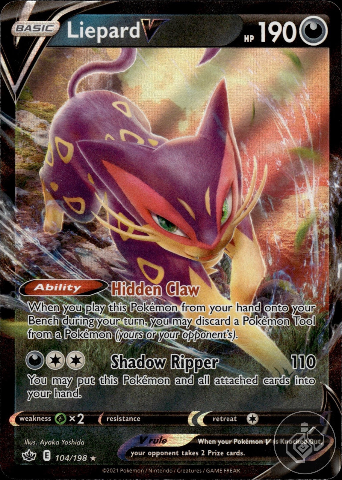 Liepard V 104/198 Holo V Rare Chilling Reign Pokemon