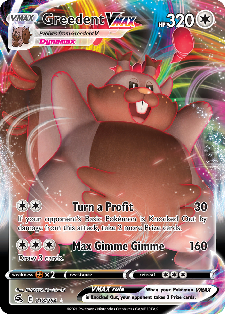 Greedent VMAX 218/264 Holo VMAX Rare Fusion Strike Pokemon