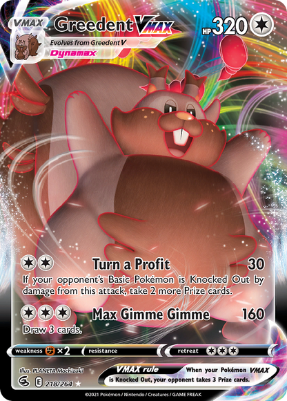 Greedent VMAX 218/264 Holo VMAX Rare Fusion Strike Pokemon
