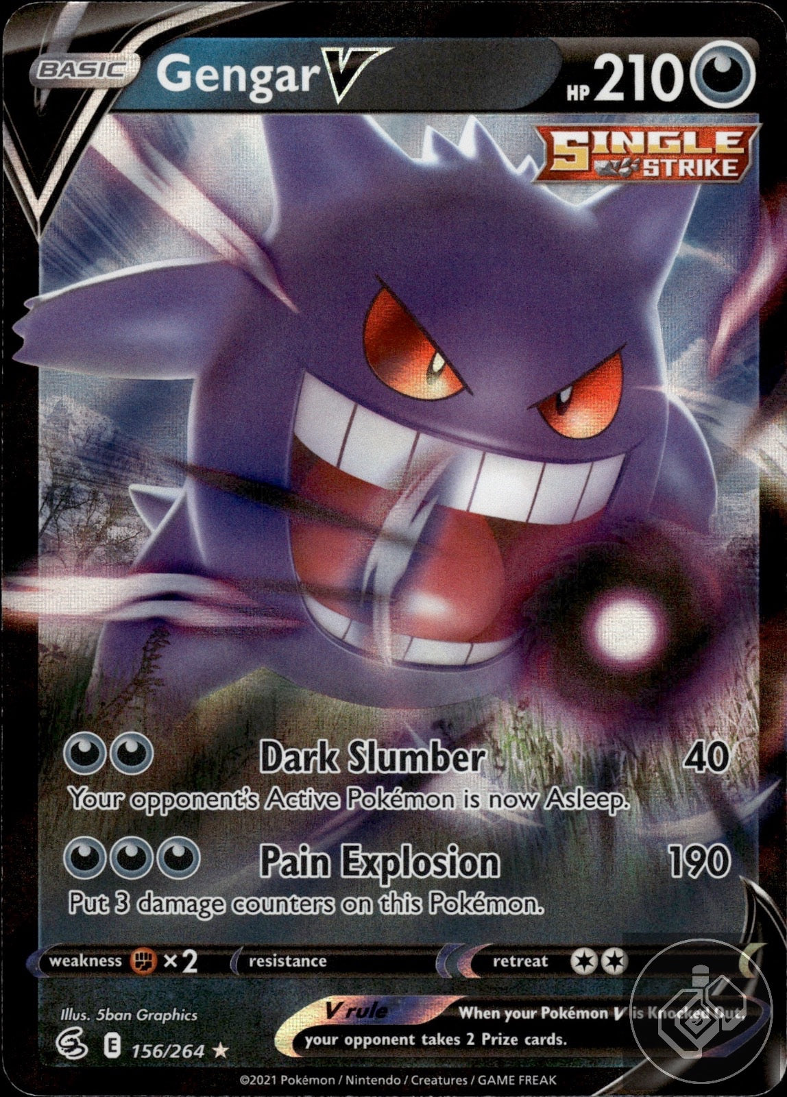 Gengar V 156/264 Holo V Rare Fusion Strike Pokemon
