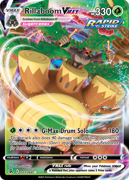 Rillaboom VMAX 023/264 Holo VMAX Rare Fusion Strike Pokemon