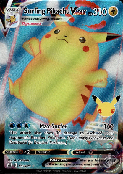 Surfing Pikachu VMAX 009/025 Holo VMAX Rare Celebrations Pokemon