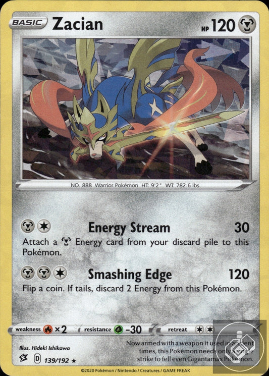 Zacian 139/192 Rare Rebel Clash Pokemon