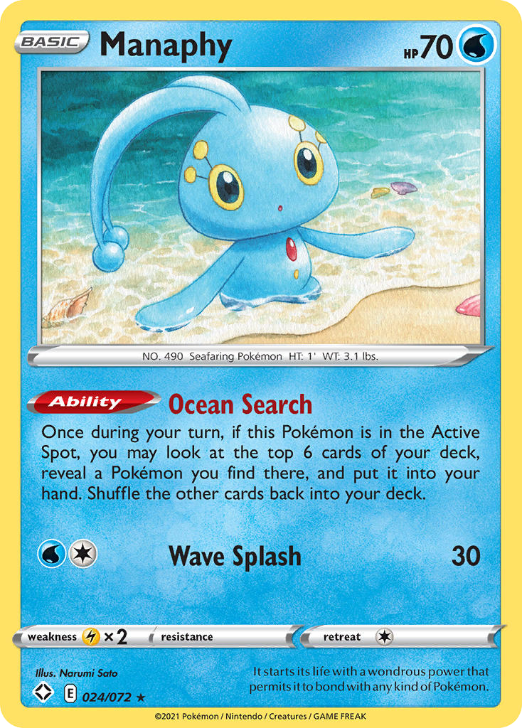 Manaphy 024/072 Rare Shining Fates Pokemon Reverse Holo