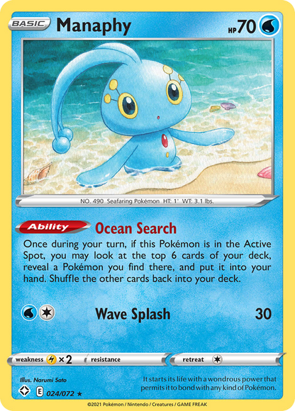 Manaphy 024/072 Rare Shining Fates Pokemon Reverse Holo