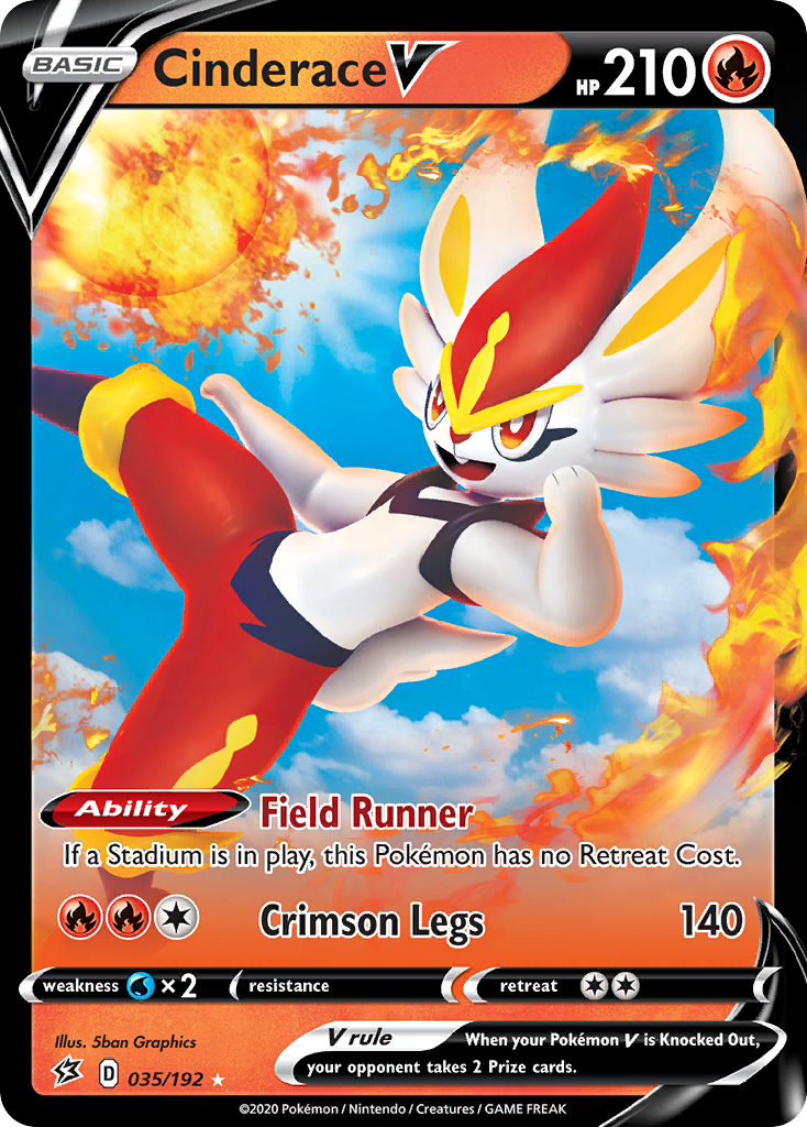Cinderace V 035/192 Holo V Rare Rebel Clash Pokemon