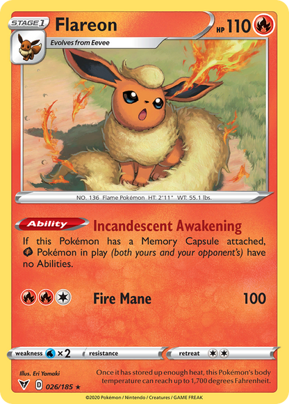 Flareon 026/185 Rare Vivid Voltage Pokemon