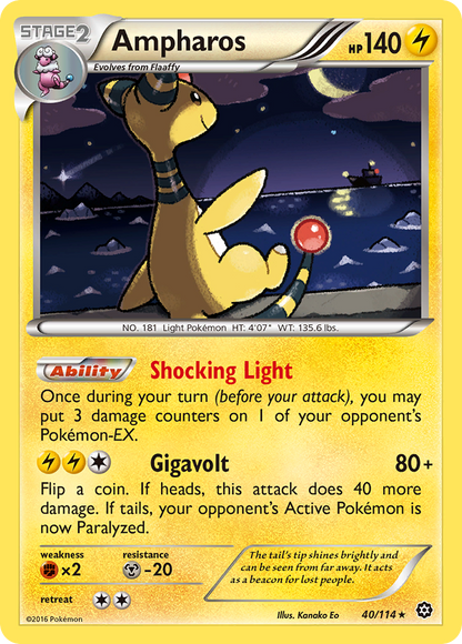 Ampharos 40/114 Holo Rare Steam Siege Pokemon