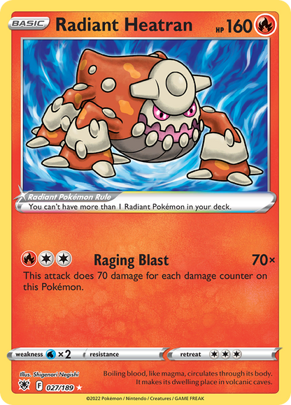 Radiant Heatran 027/189 Radiant Rare Astral Radiance Pokemon Holo