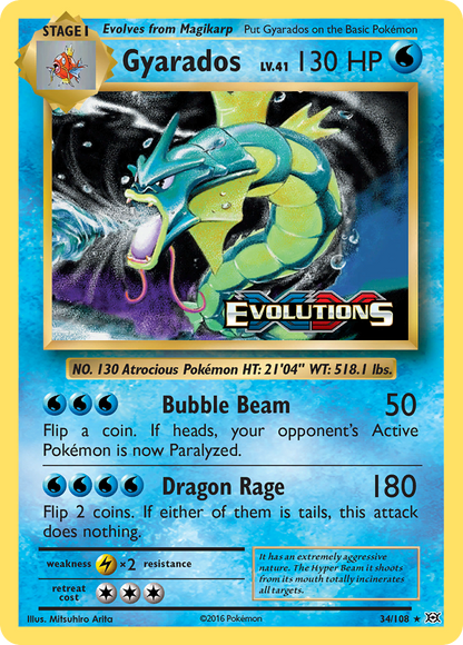 Gyarados 34/108 Holo Rare Evolutions Pokemon Reverse Holo