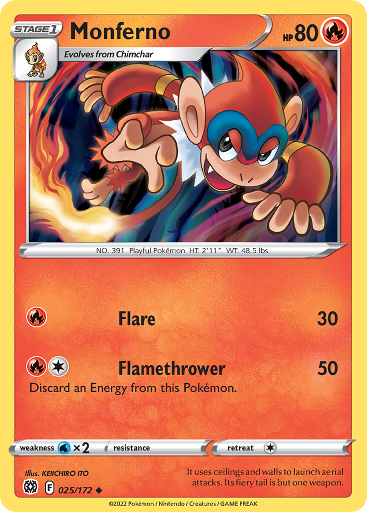 Monferno 025/172 Uncommon Brilliant Stars Pokemon Reverse Holo