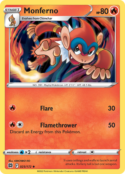 Monferno 025/172 Uncommon Brilliant Stars Pokemon Reverse Holo