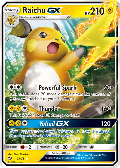 Raichu GX 29/73 Holo GX Rare Shining Legends Pokemon