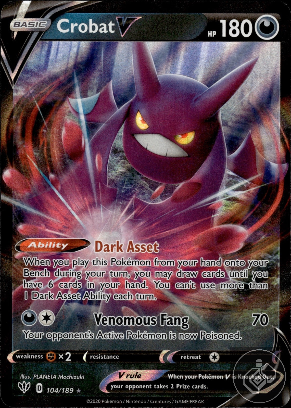 Crobat V 104/189 Holo V Rare Darkness Ablaze Pokemon