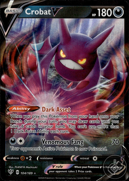 Crobat V 104/189 Holo V Rare Darkness Ablaze Pokemon