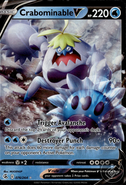 Crabominable V 076/264 Holo V Rare Fusion Strike Pokemon
