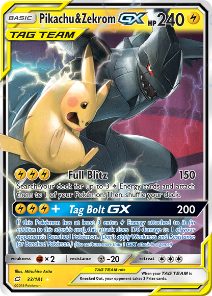 Pikachu & Zekrom GX 33/181 Holo GX Rare Team Up Pokemon