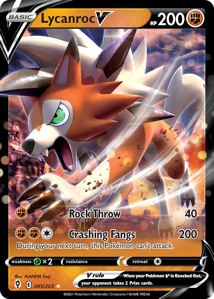 Lycanroc V 091/203 Holo V Rare Evolving Skies Pokemon
