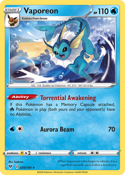 Vaporeon 030/185 Rare Vivid Voltage Pokemon