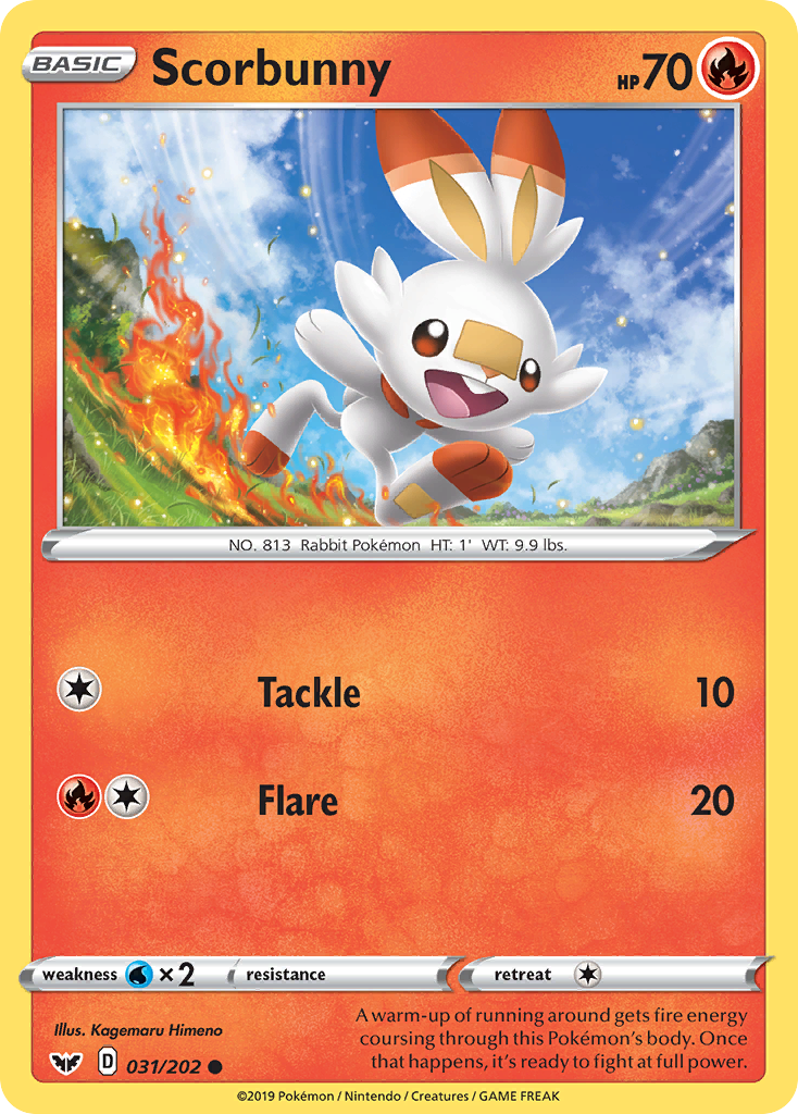 Scorbunny 031/202 Common Sword & Shield Pokemon Reverse Holo