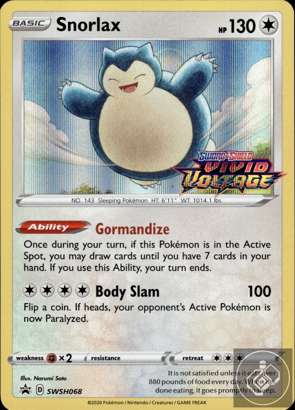 Snorlax (Prerelease) SWSH068 Holo Promo Sword & Shield Promo Pokemon