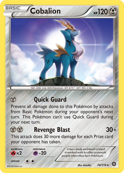 Cobalion 74/114 Rare Steam Siege Pokemon Reverse Holo