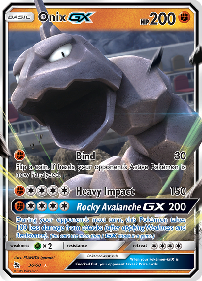 Onix GX 36/68 Holo GX Rare Hidden Fates Pokemon