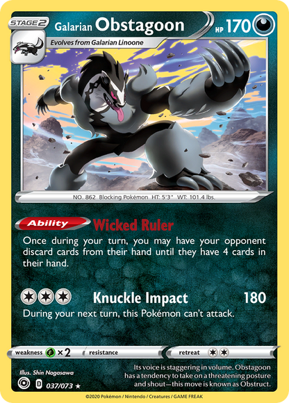 Galarian Obstagoon 037/073 Holo Rare Champion's Path Pokemon