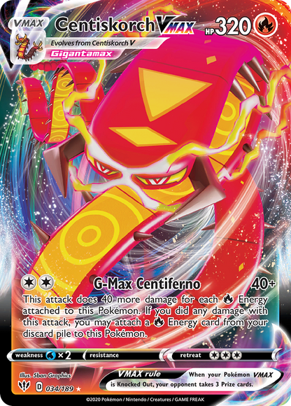 Centiskorch VMAX 034/189 Holo VMAX Rare Darkness Ablaze Pokemon