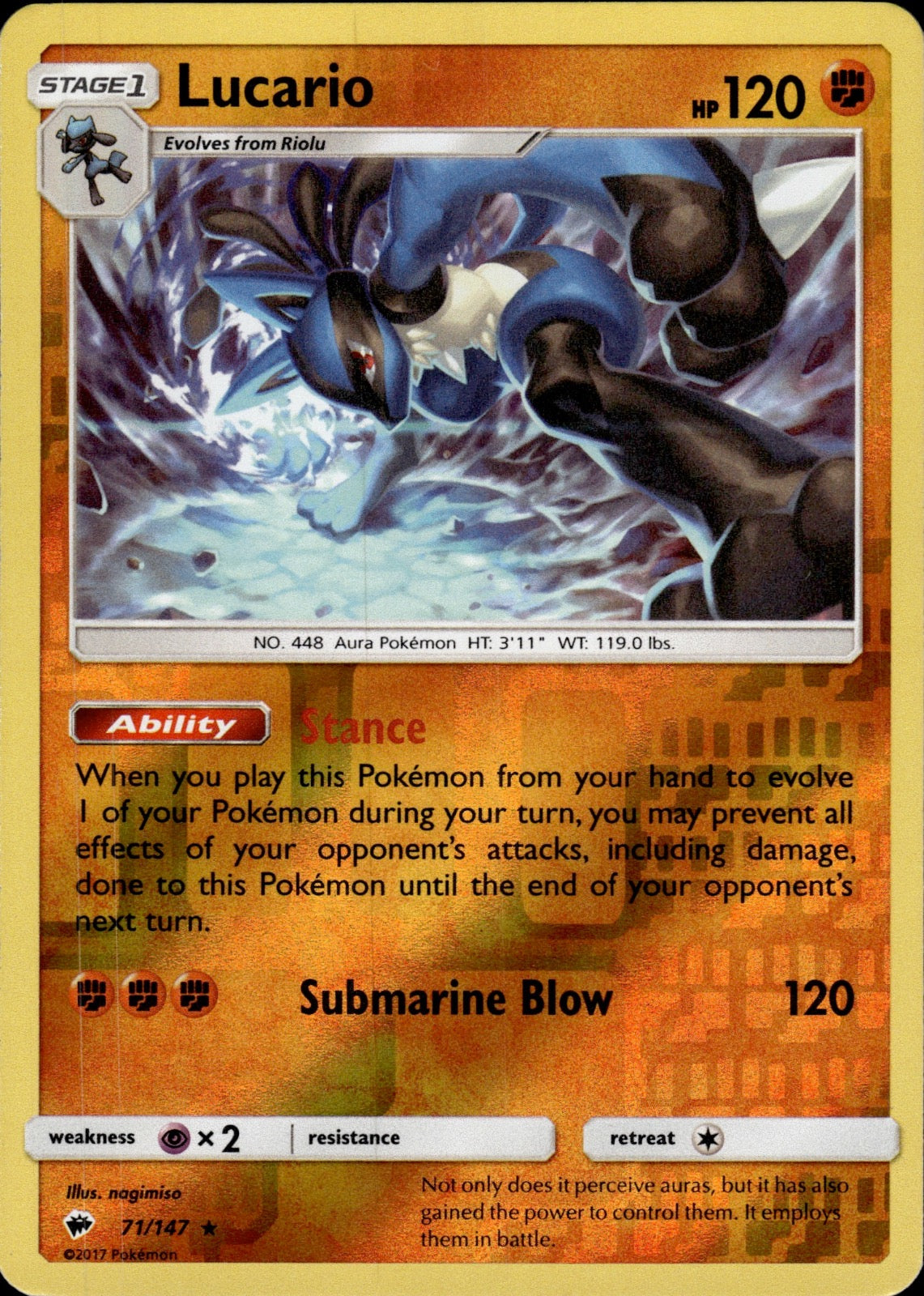 Lucario 71/147 Holo Rare Burning Shadows Pokemon Reverse Holo