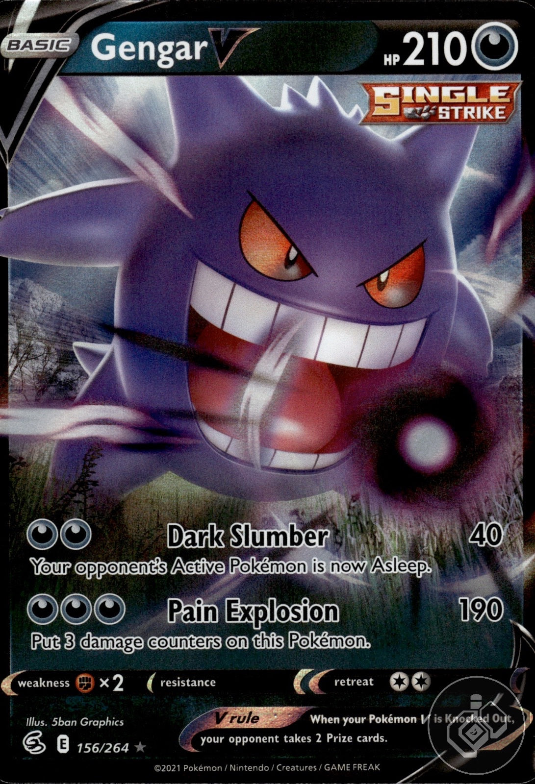 Gengar V 156/264 Holo V Rare Fusion Strike Pokemon