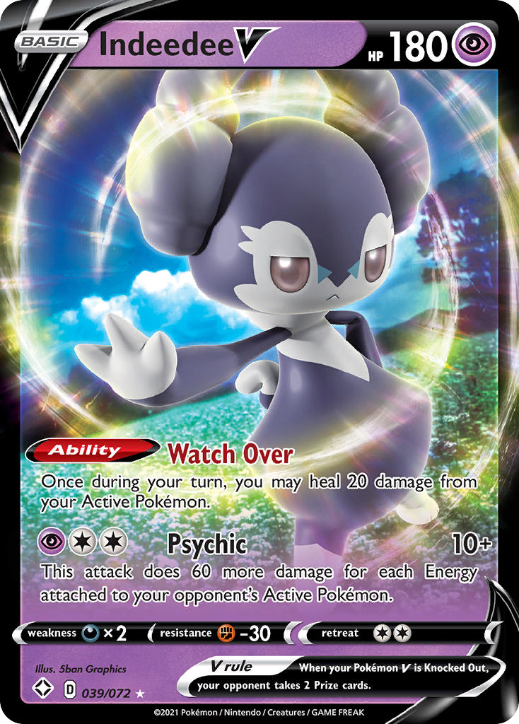 Indeedee V 039/072 Holo V Rare Shining Fates Pokemon