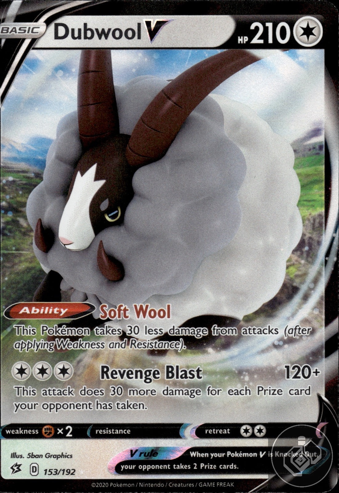 Dubwool V 153/192 Holo V Rare Rebel Clash Pokemon