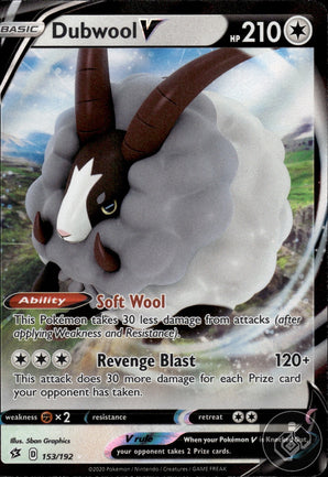 Dubwool V 153/192 Holo V Rare Rebel Clash Pokemon