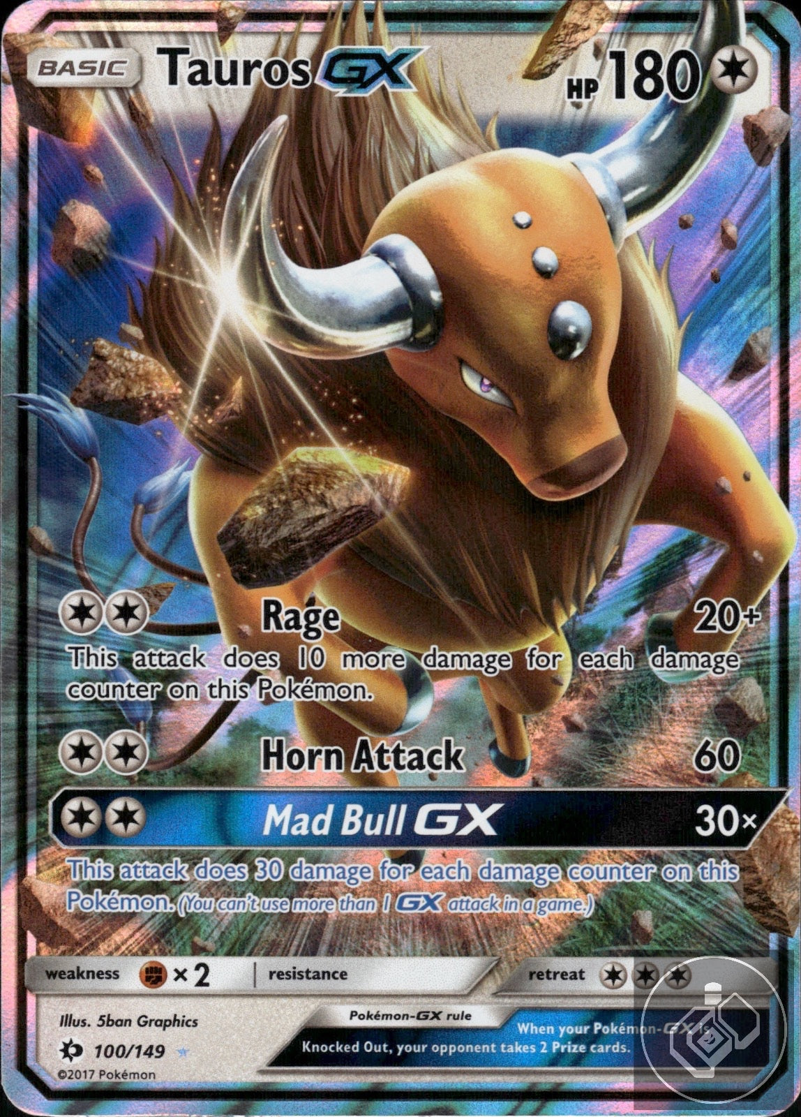 Tauros GX 100/149 Holo Ultra Rare SM Base Set Pokemon