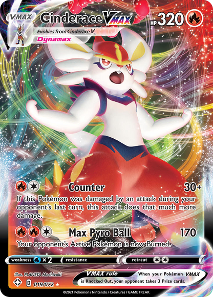 Cinderace VMAX 019/072 Holo VMAX Rare Shining Fates Pokemon