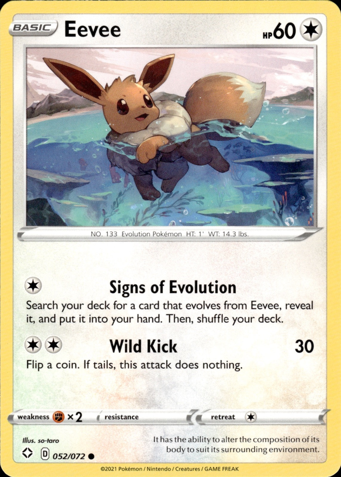 Eevee 052/072 Common Shining Fates Pokemon