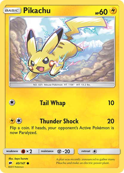 Pikachu 40/147 Common Burning Shadows Pokemon