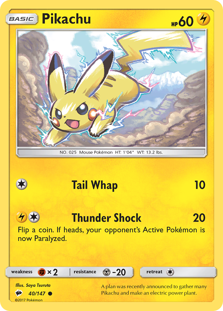 Pikachu 40/147 Common Burning Shadows Pokemon Reverse Holo