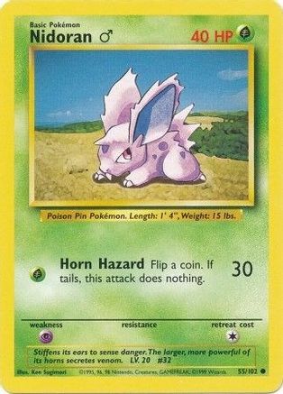 Nidoran M 55/102 Common Base Set Unlimited Pokemon