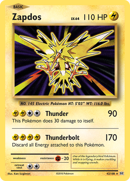 Zapdos 42/108 Holo Rare Evolutions Pokemon Holo