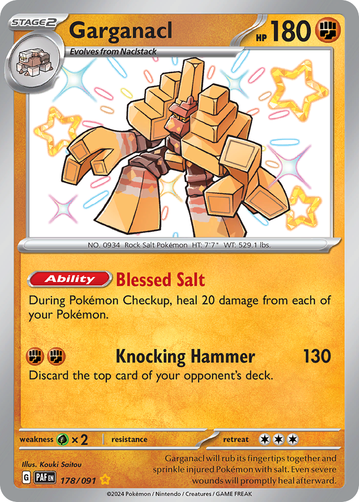 Garganacl 178/091 Shiny Rare Paldean Fates Pokemon
