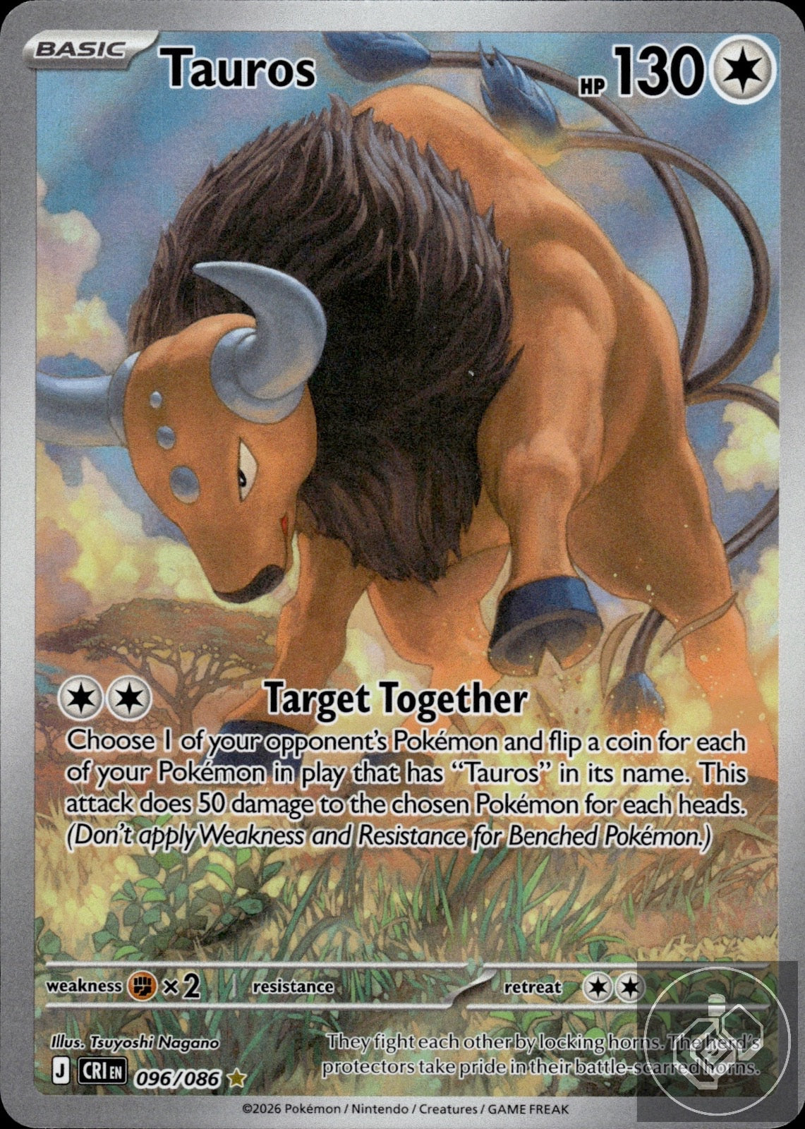 Tauros 096/086 Holo Illustration Rare Chaos Rising Pokemon
