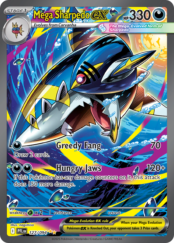 Mega Sharpedo ex 127/094 Special Illustration Rare Phantasmal Flames Pokemon