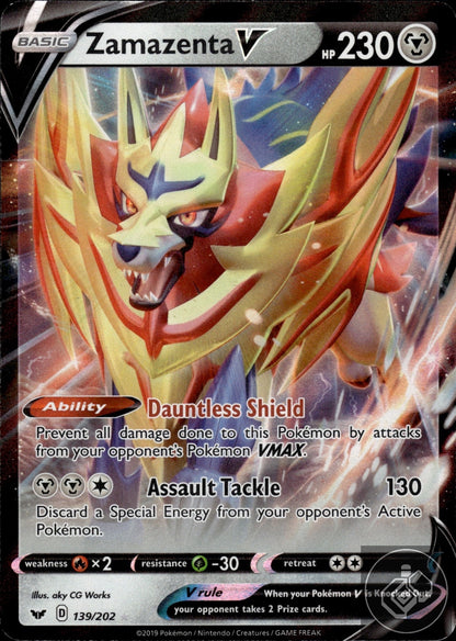 Zamazenta V 139/202 Holo V Rare Sword & Shield Pokemon
